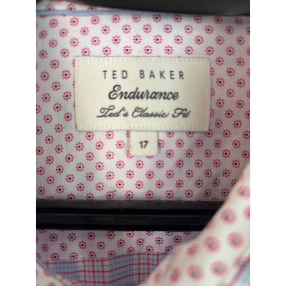 Ted Baker Endurance Mens 17 Blue Red Plaid Classic Fit Dress Shirt Floral Trim - Picture 4 of 7